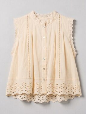 Eyelet Sleeveless Blouse - Fall, yellow, spring, summer, lace, button up